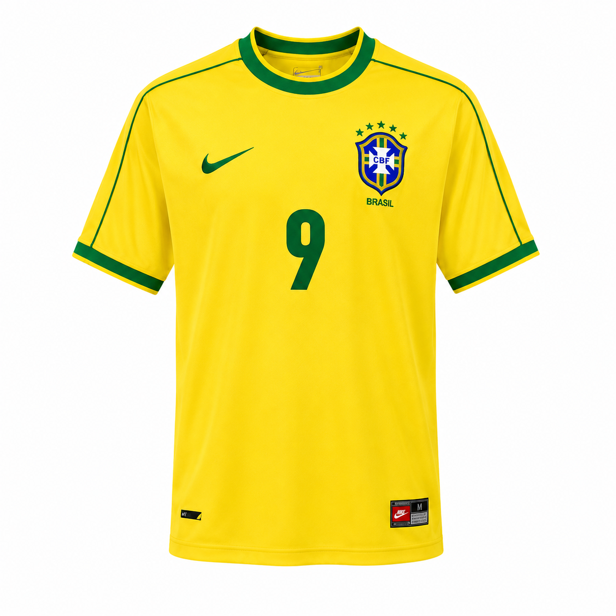 0bc65c11-9cd0-4656-a454-9c923a0b238b Brazil 1998 Home Retro Football Shirt – Yellow Number 9 World Cup Shirt - Image 1