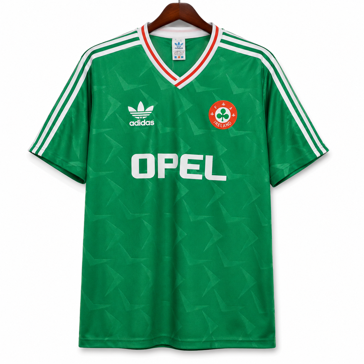 3477dd14-0620-4841-9163-c7ee30eee6cf Ireland 1990 World Cup Retro Football Shirt – Green OPEL Classic Kit - Image 1