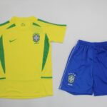 Kids Brazil 2002 Home Soccer Jersey And Shorts